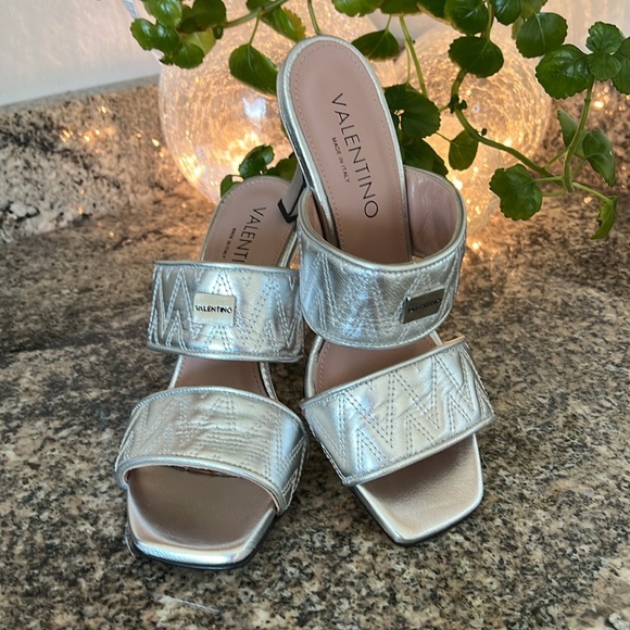 Valentino Shoes - Valentino Jackie Silver Metallic Leather Sandals